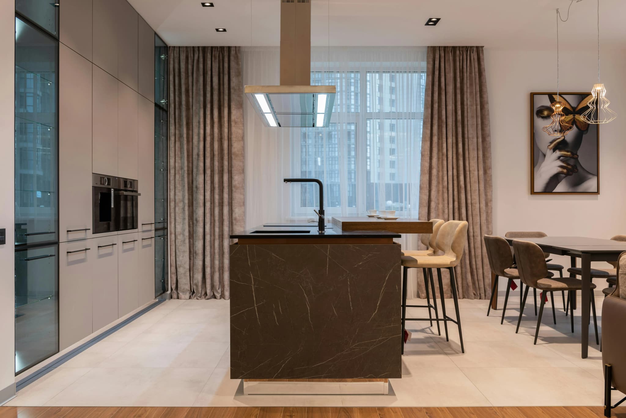 Elegant living space with custom curtains